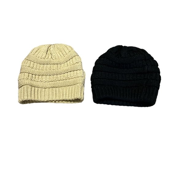 2 TIME AND TRU Toques O/S Black Soot and Oatmeal Heather Knit - Picture 1 of 7